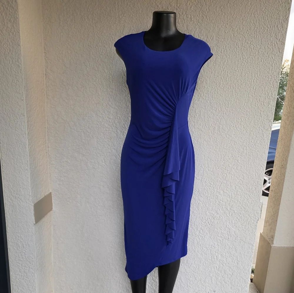 BRAND NEW CONNECT APPAREL SLEEVELESS SIDE RUFFLE SHEATH DRESS - Picture 3 of 16